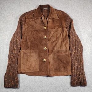 Cristina‎ Gavioli Brown Suede Merino Wool Knit Mixed Media Jacket Italy Womens 6